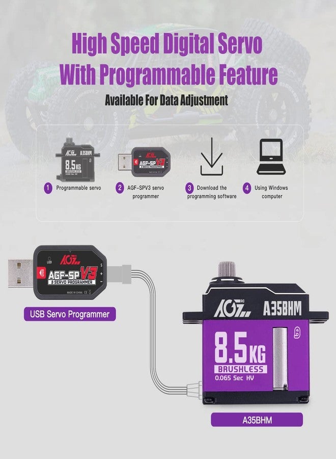 AGFRC 8.5KG Digital RC Steering-Servo-Motor - 0.065Sec High Speed Brushless HV Full CNC Case Titanium Gear Servo for 1/10 1/12 RC Car (A35BHM) - Image 4
